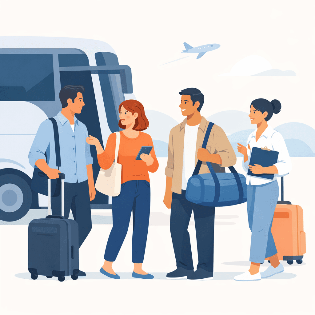 Corporate team traveling together.
